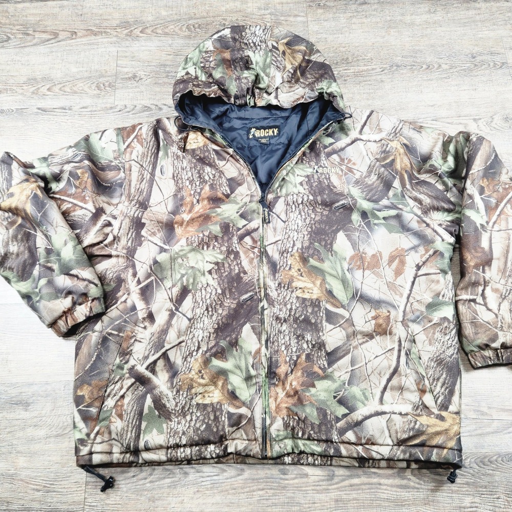 Rocky Mens Camo Hooded Hunting Jacket Full Zip Quilted Lined 2XL Camouflage
